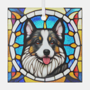 Miniature American Shepherd "Stained Glass"  Glass Ornament