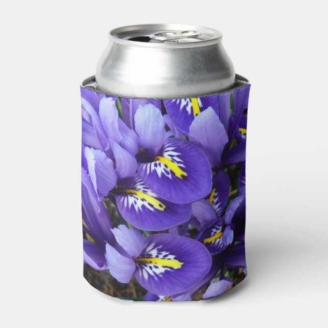 Miniature Blue Irises Spring Floral Can Cooler (Can Front)