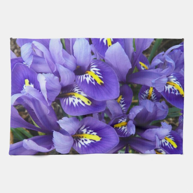 Miniature Blue Irises Spring Floral Kitchen Towel (Horizontal)