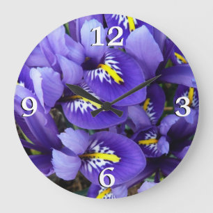 Miniature Blue Irises Spring Floral Large Clock