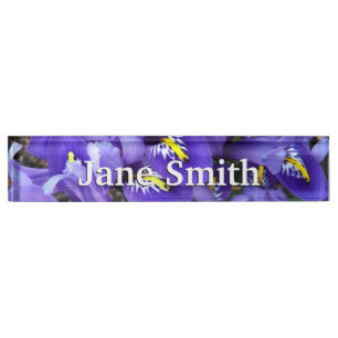 Miniature Blue Irises Spring Floral Nameplate
