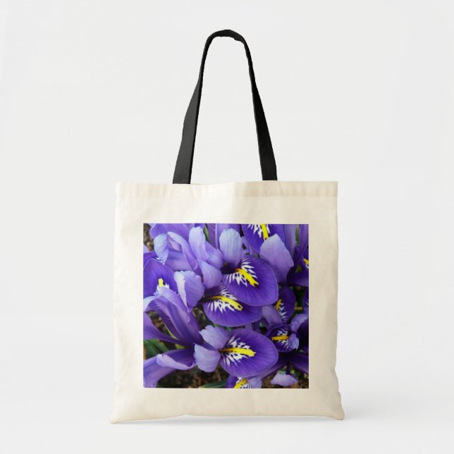 Miniature Blue Irises Spring Floral Tote Bag (Front)