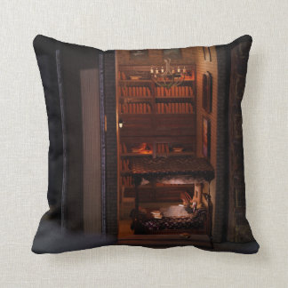 Miniature book nook diorama - reading in bed throw pillow