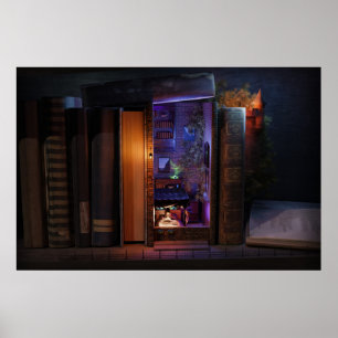 Miniature bookshelf insert - wide -reading poster