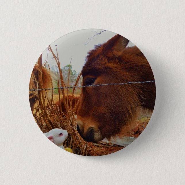 Miniature Brown horse & Easter Bunny 2 Inch Round Button (Front)