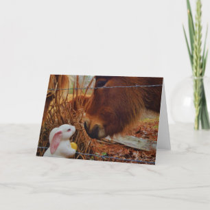 Miniature Brown horse & Easter Bunny Holiday Card