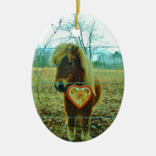 Miniature Brown horse Valentine Heart Ceramic Ornament