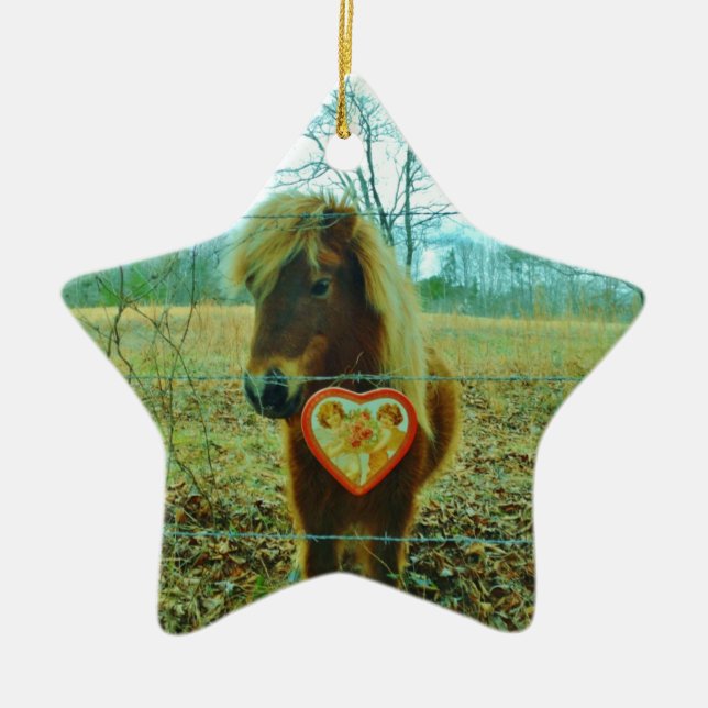 Miniature Brown horse Valentine Heart Ceramic Ornament (Front)