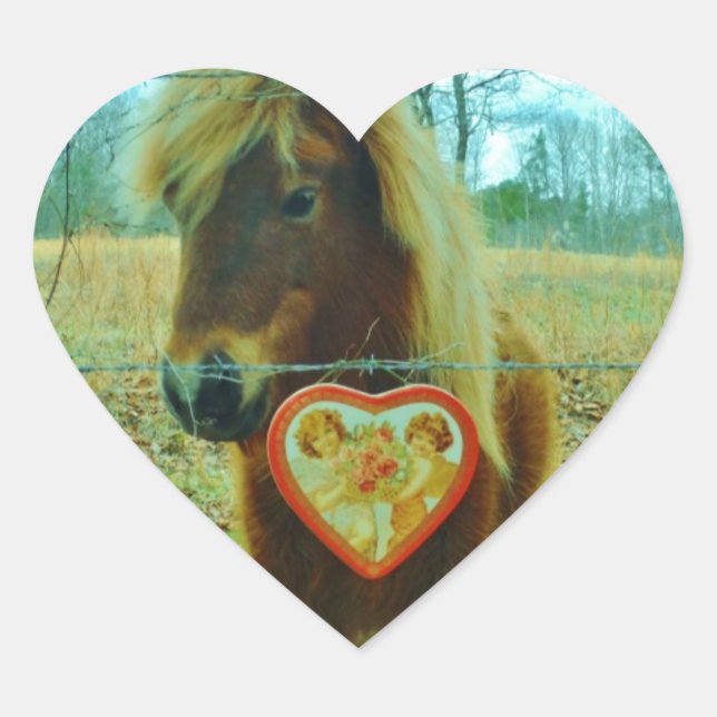 Miniature Brown horse Valentine Heart Heart Sticker (Front)