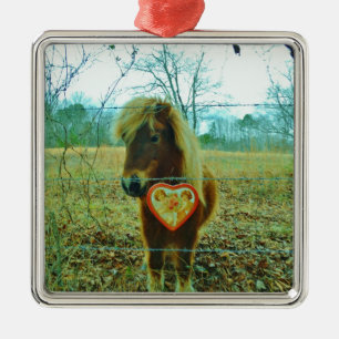 Miniature Brown horse Valentine Heart Metal Ornament