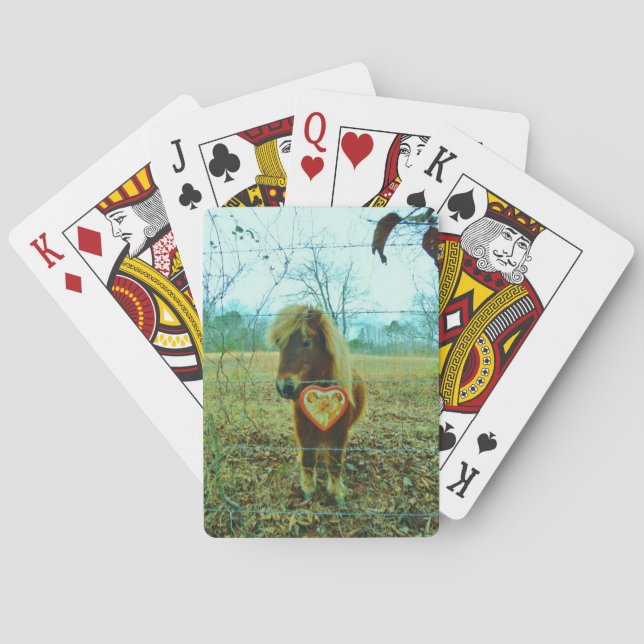 Miniature Brown horse Valentine Heart Playing Cards (Back)
