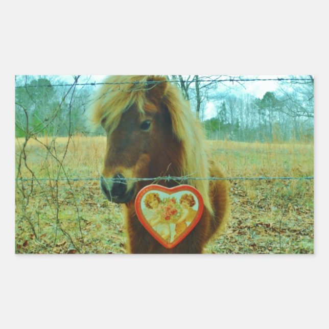 Miniature Brown horse Valentine Heart Sticker (Front)