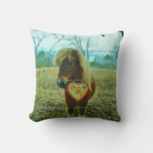 Miniature Brown horse Valentine Heart Throw Pillow