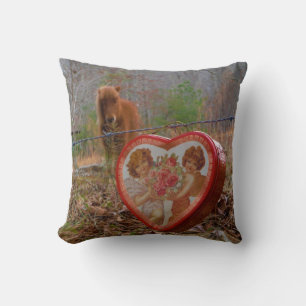 Miniature Brown horse Valentine Heart Throw Pillow