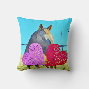 Miniature Brown horse Valentine Heart Throw Pillow