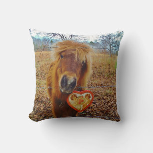 Miniature Brown horse Valentine Heart Throw Pillow