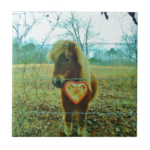 Miniature Brown horse Valentine Heart Tile