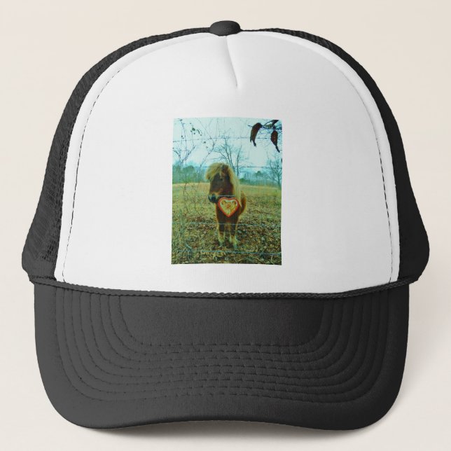 Miniature Brown horse Valentine Heart Trucker Hat (Front)