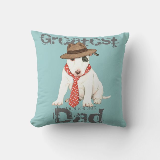 Miniature Bull Terrier Dad Throw Pillow (Front)