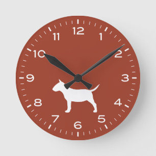 Miniature Bull Terrier Dog Silhouette Round Clock
