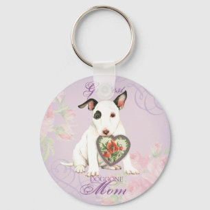Miniature Bull Terrier Heart Mom Keychain