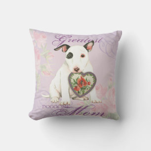 Miniature Bull Terrier Heart Mom Throw Pillow