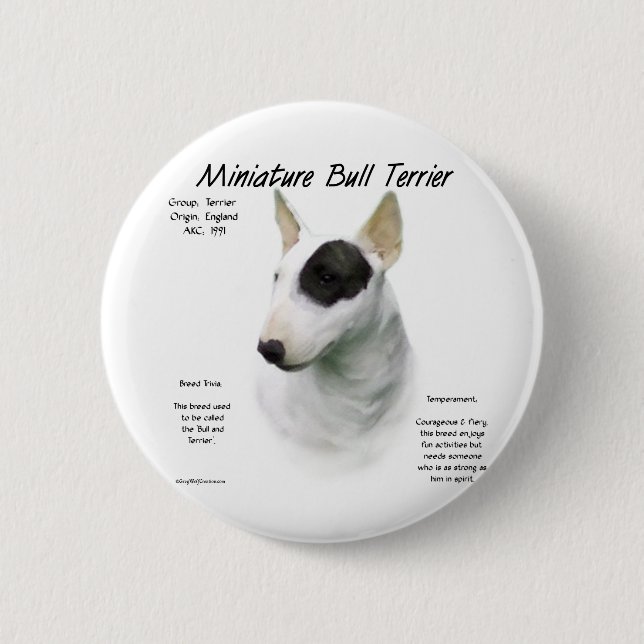 Miniature Bull Terrier History Design 2 Inch Round Button (Front)
