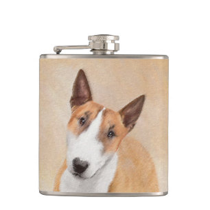 Miniature Bull Terrier Painting - Cute Original Do Hip Flask