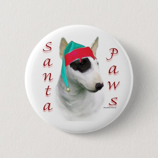 Miniature Bull Terrier Santa Paws 2 Inch Round Button (Front)
