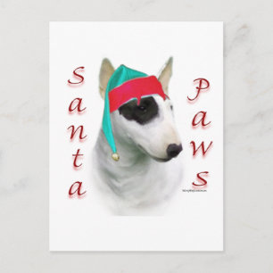 Miniature Bull Terrier Santa Paws Holiday Postcard
