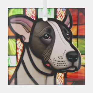 Miniature Bull Terrier "Stained Glass" Glass Ornament