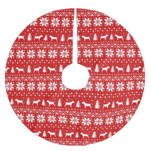 Miniature Bull Terriers Christmas Pattern Red Brushed Polyester Tree Skirt