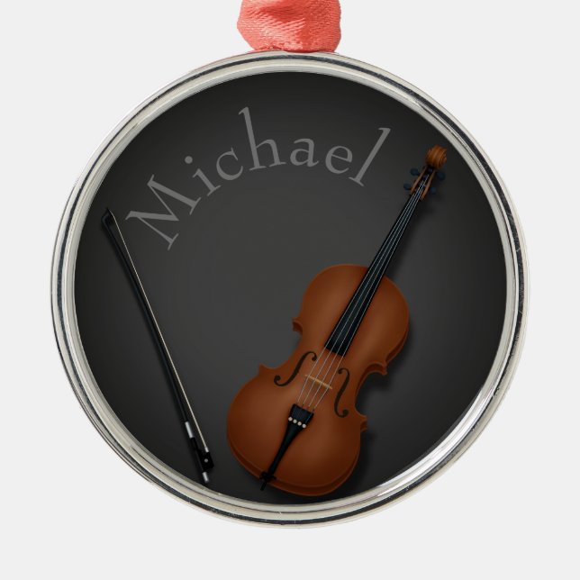 Miniature Cello & Bow Inside Personalized Metal Ornament (Front)