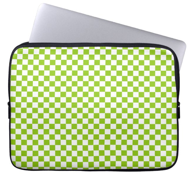 Miniature Check Pattern in Lime Green and White Laptop Sleeve (Front)