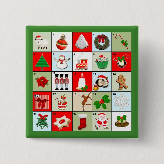 miniature Christmas Advent calendar 2 Inch Square Button (Front)