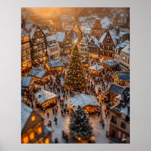 Miniature Christmas Market Village Poster