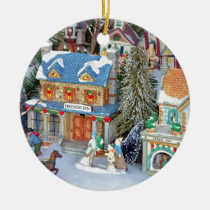 Miniature christmas village ceramic ornament