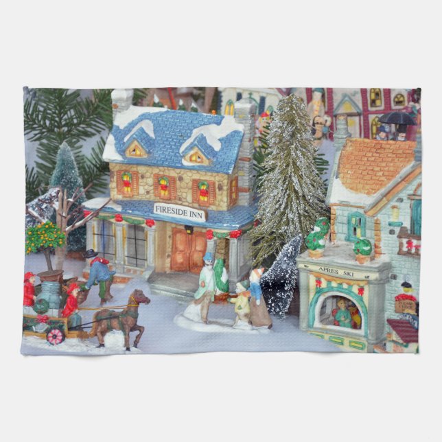Miniature christmas village kitchen towel (Horizontal)