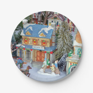 Miniature christmas village paper plate