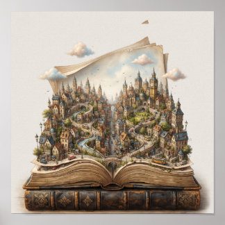 Miniature City Inside an Open Book – Surreal Fanta Poster