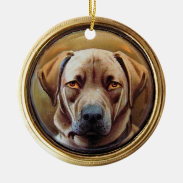MINIATURE DOG PORTRAITS, Chocolate Labrador Ceramic Ornament (Front)