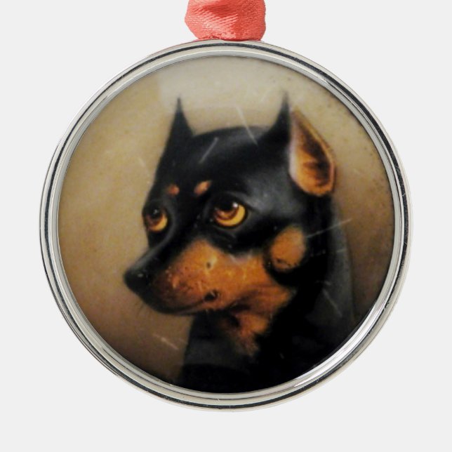MINIATURE DOG PORTRAITS Pincher Metal Ornament (Front)