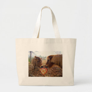 Miniature Donkey & Horse Valentine Heart Large Tote Bag