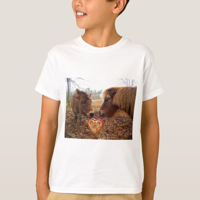 Miniature Donkey & Horse Valentine Heart T-Shirt (Front)