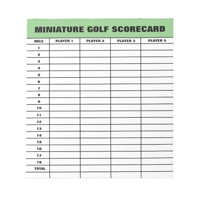 Miniature golf scorecard template custom notepad (Front)