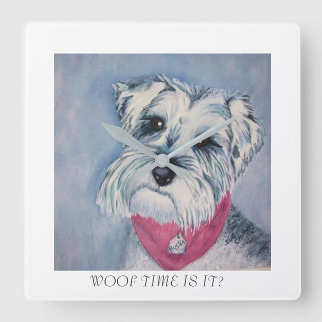 MINIATURE GREY SCHNAUZER SQUARE WALL CLOCK (Front)
