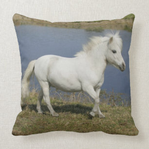 Miniature Horse Running Near Water Throw Pillow