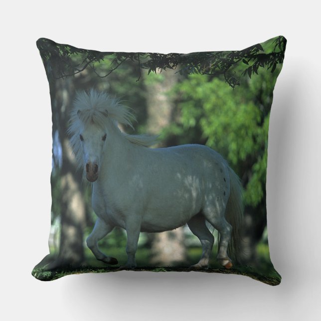 Miniature Horse Standing in the Trees Throw Pillow (Front)