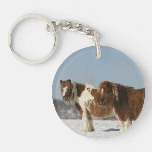 Miniature Horses Standing in the Snow Keychain (Front)