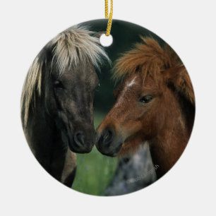 Miniature Horses Touching Ceramic Ornament